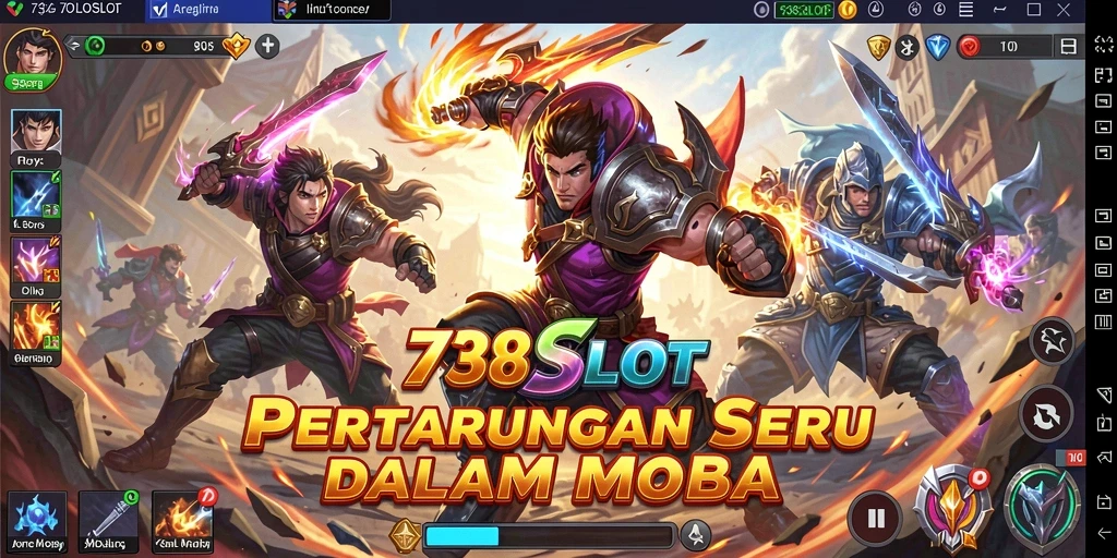 Menampilkan aksi seru dalam pertarungan MOBA 738SLOT.