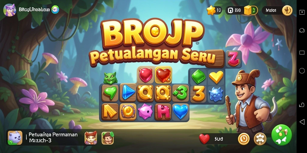 Screenshot BROJP menunjukkan gameplay Match-3 yang menarik dan penuh warna.