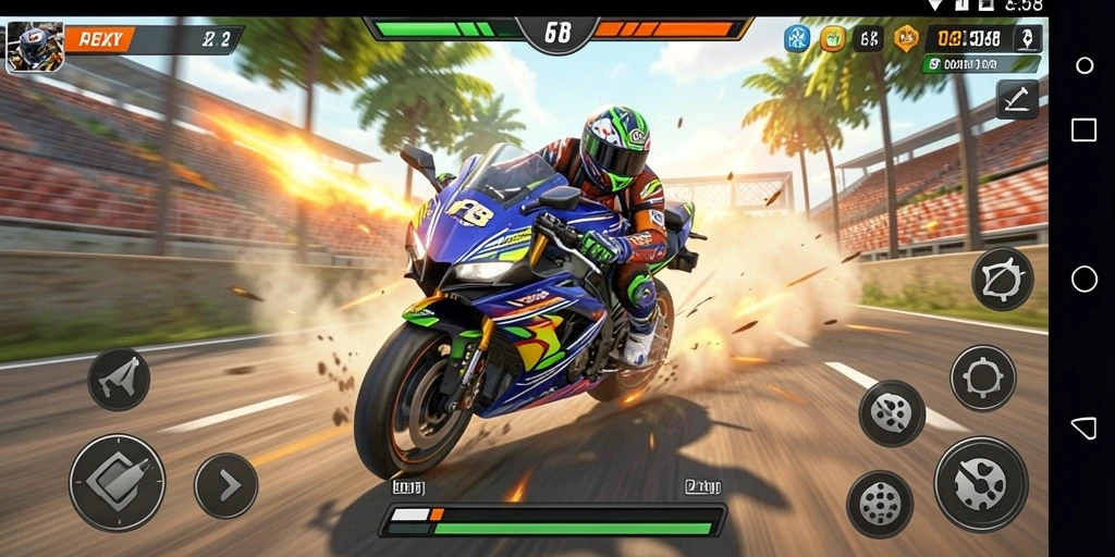 Gameplay mendebarkan balapan motor di FO8.