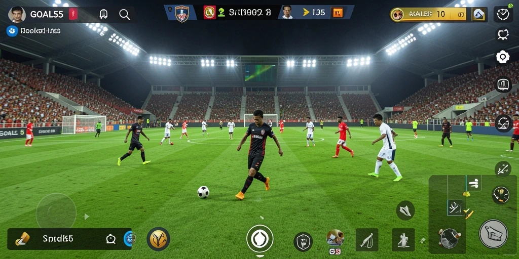 Tampilan gameplay menegangkan di GOAL55 dengan aksi sepak bola yang realistis.