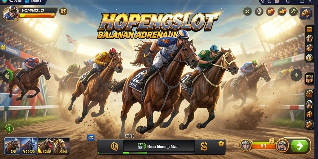 Tangkapan layar dari gameplay HOPENGSLOT yang menunjukkan balapan mendebarkan.