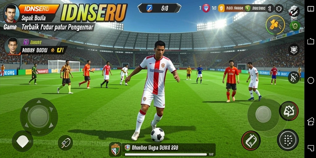 Tampilan gameplay yang mendebarkan di IDNSERU dengan aksi sepak bola yang intens.