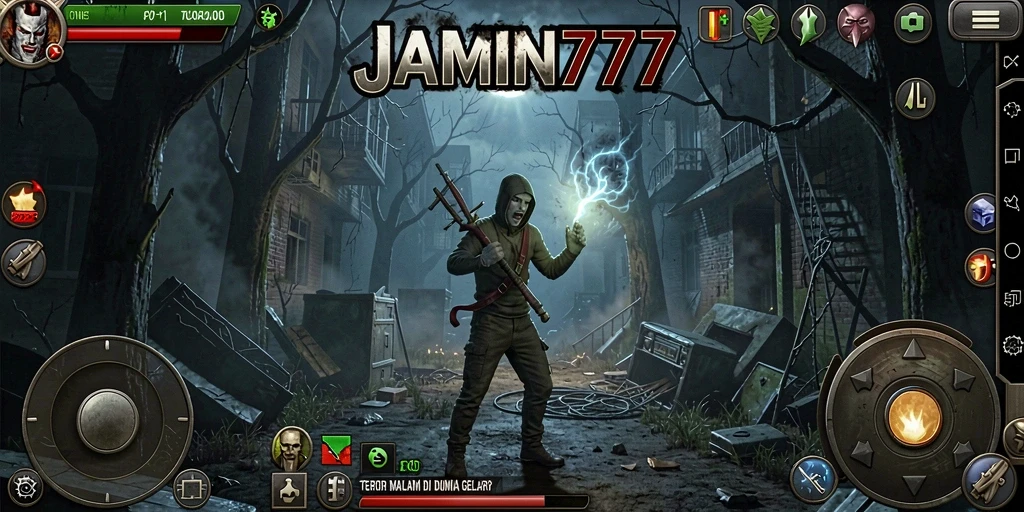 Tampilan utama gameplay JAMIN777 dengan elemen horor yang menegangkan.