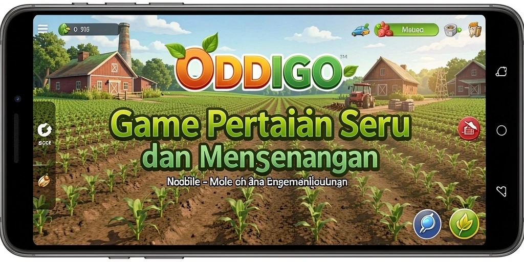 Tampilan gameplay ODDIGO dengan aktivitas bertani yang seru.