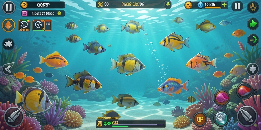 Screenshot menampilkan aksi seru dalam game Tembak Ikan QQRP.