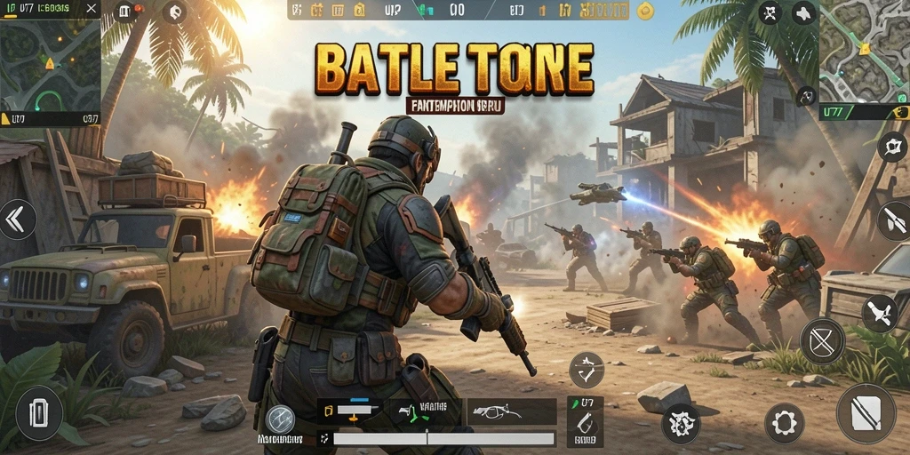 Tampilan gameplay UT77 dengan pertarungan seru antar pemain di peta luas.