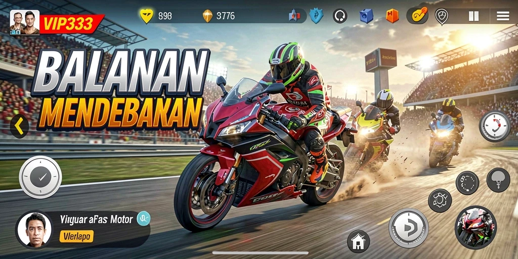 Gameplay mendebarkan dalam balapan motor yang intens.